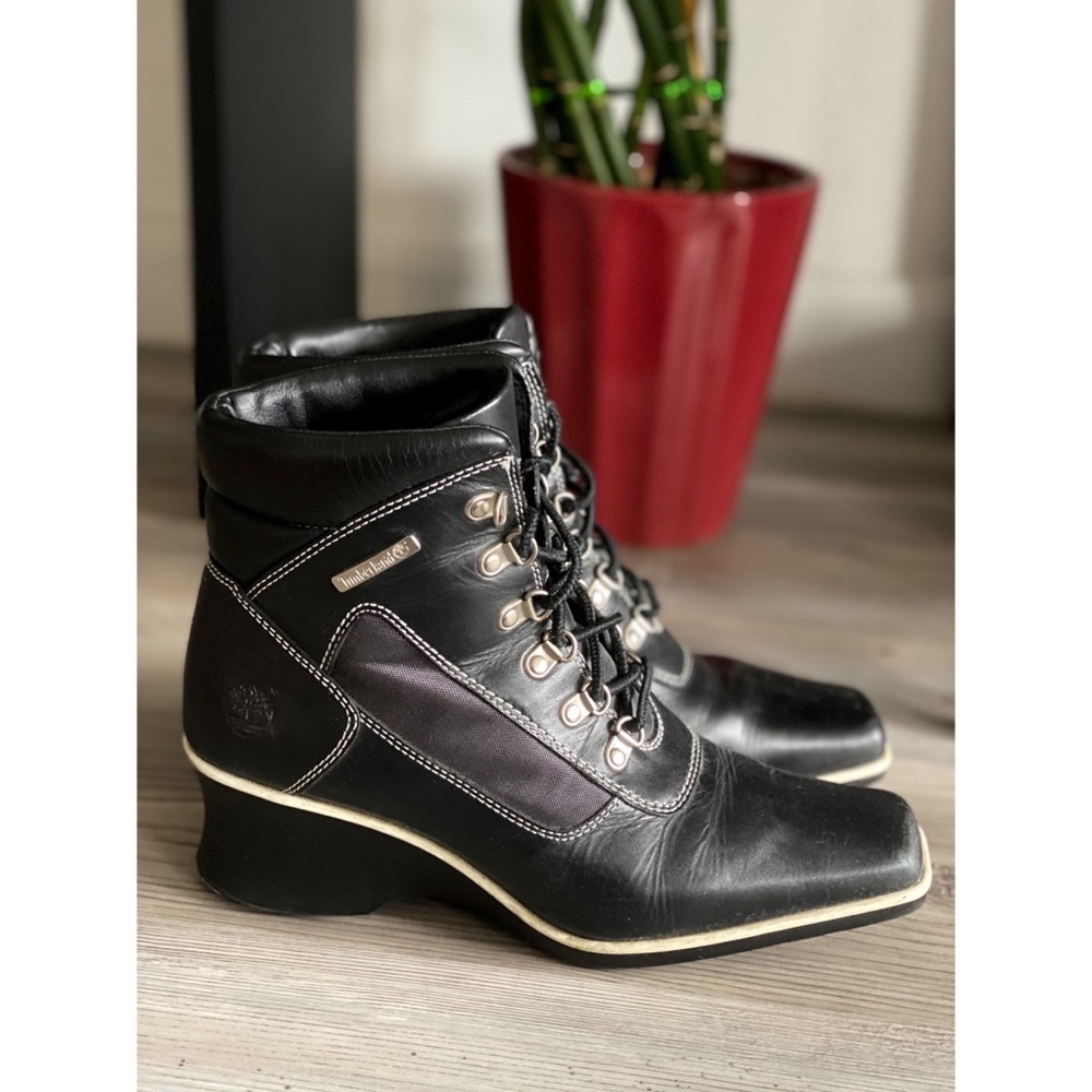 Timberland black leather wedge ankle booties